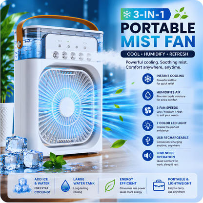 Portable AC Mini Air Cooler ❄️ Fan with Mist Spray & LED Night Light
