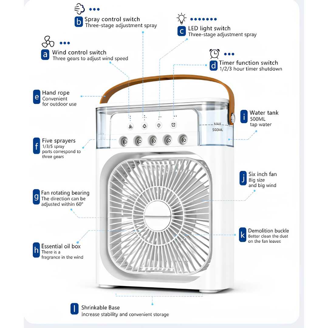 Portable AC Mini Air Cooler ❄️ Fan with Mist Spray & LED Night Light