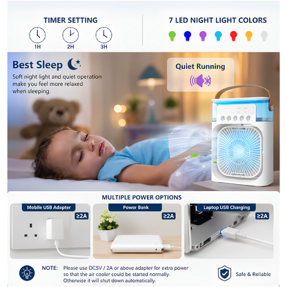 Portable AC Mini Air Cooler ❄️ Fan with Mist Spray & LED Night Light
