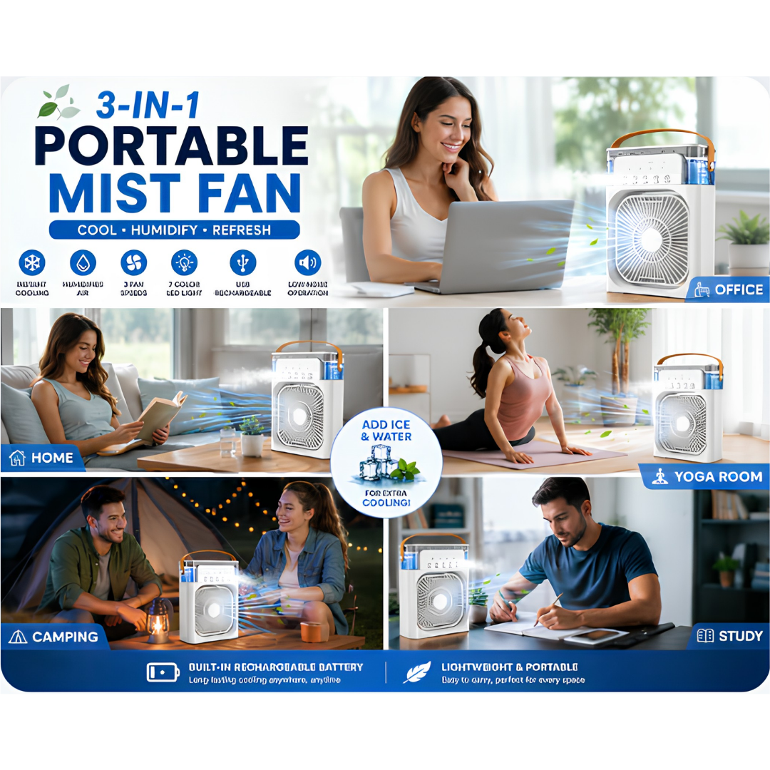 Portable AC Mini Air Cooler ❄️ Fan with Mist Spray & LED Night Light