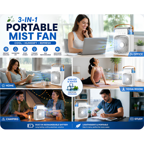 Portable AC Mini Air Cooler ❄️ Fan with Mist Spray & LED Night Light