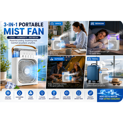 Portable AC Mini Air Cooler ❄️ Fan with Mist Spray & LED Night Light
