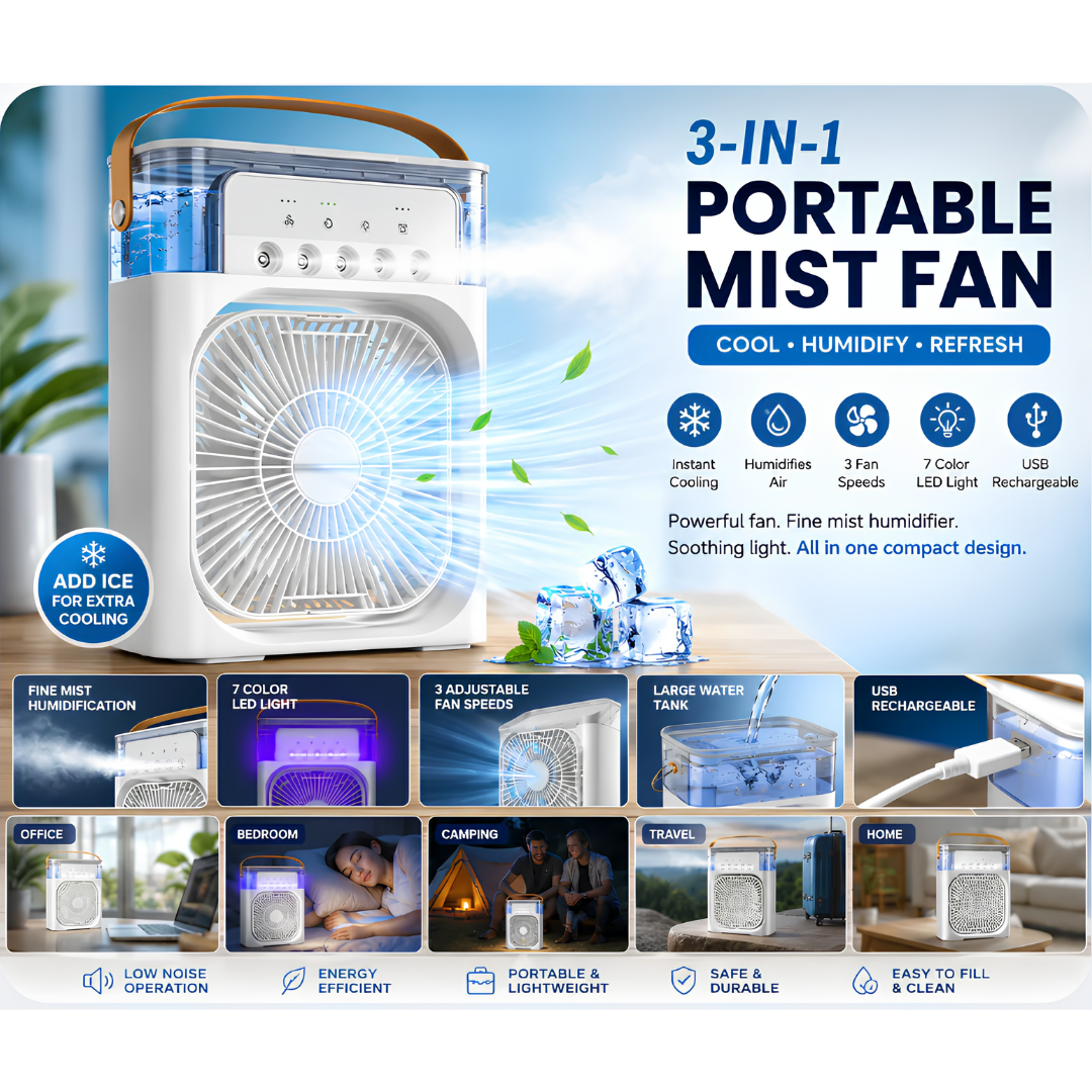 Portable AC Mini Air Cooler ❄️ Fan with Mist Spray & LED Night Light